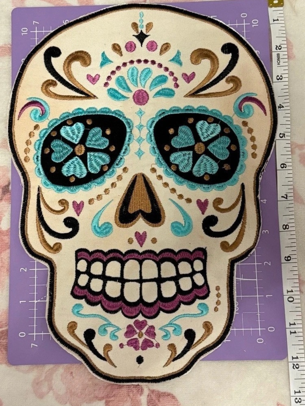 Sugar scull western embroidered iron on patch Halloween 🎃 xl 12x9”